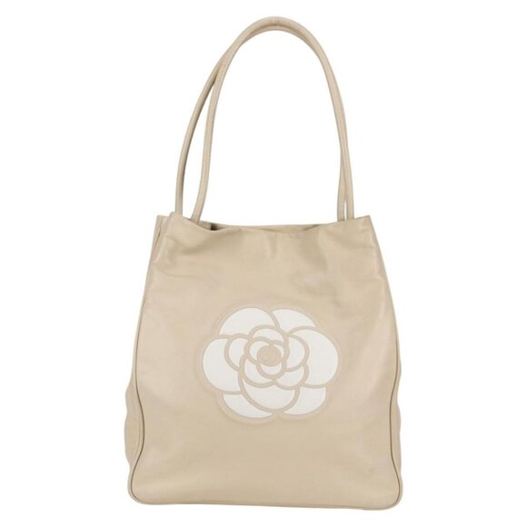 CHANEL Tote Bag Lamb Skin Beige Gold CC Auth 118935V - Picture 3 of 16